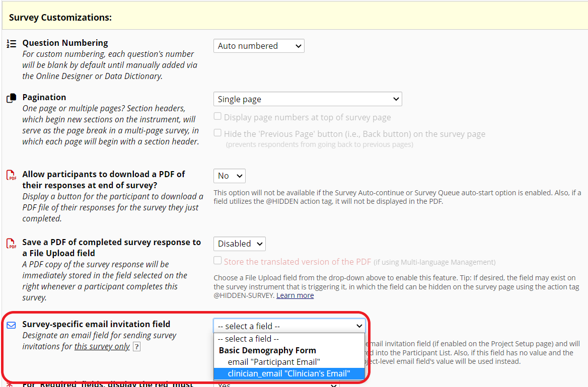 Designate a survey-specific email field