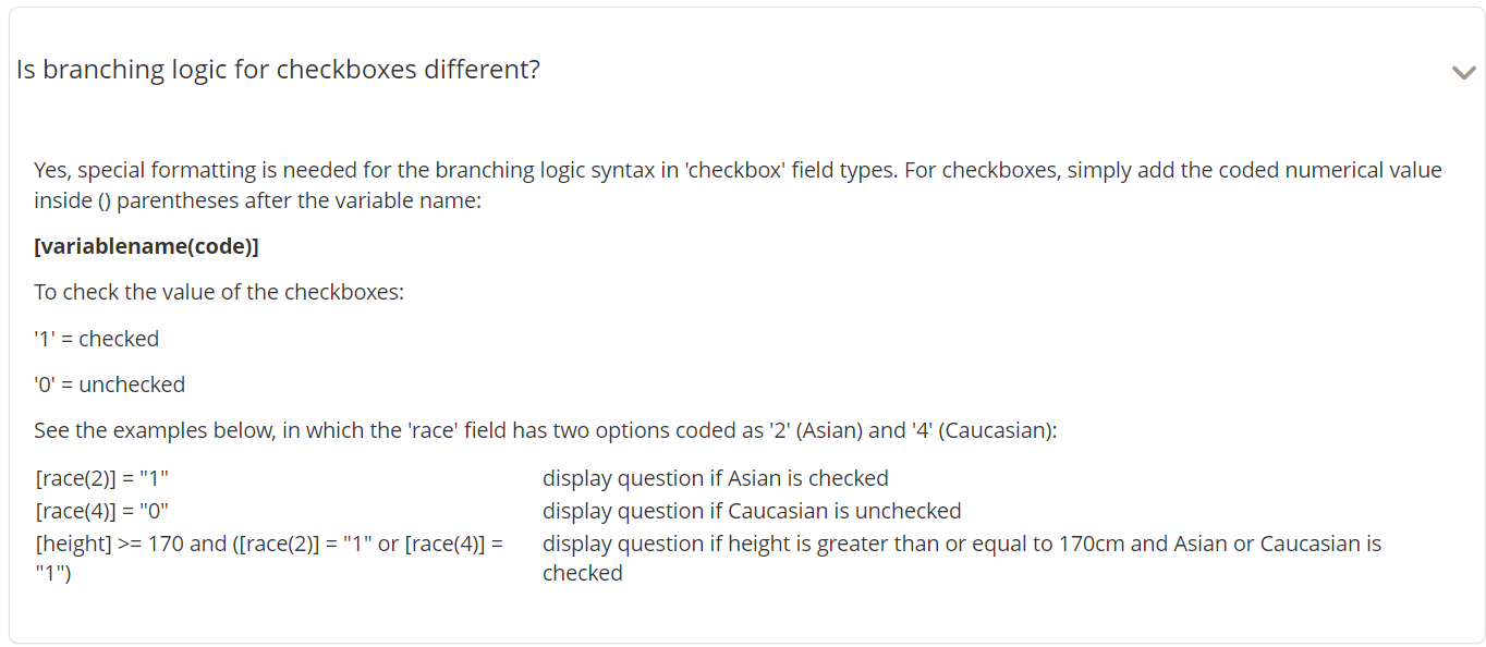 REDCap Help and FAQ - Branching for Checkboxes