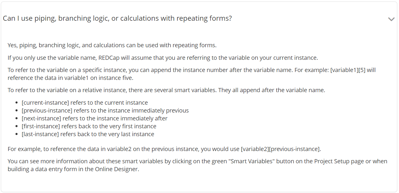 REDCap Help and FAQ - Repeating Forms