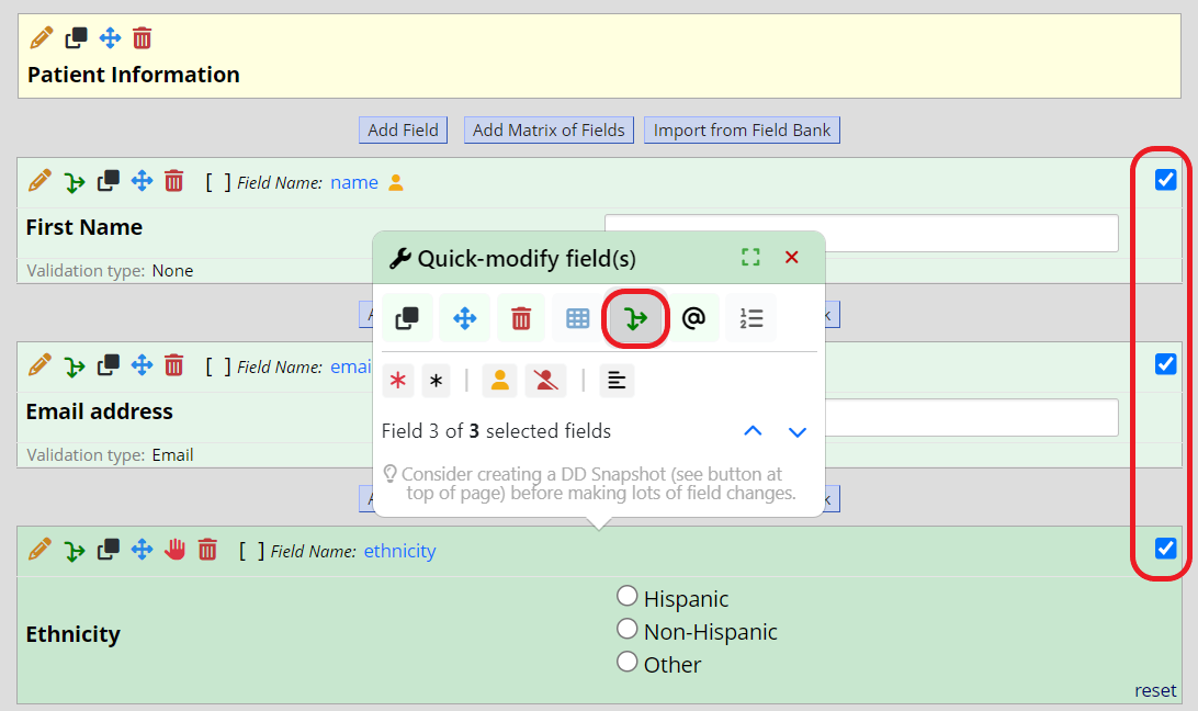 Quick-modify field(s)