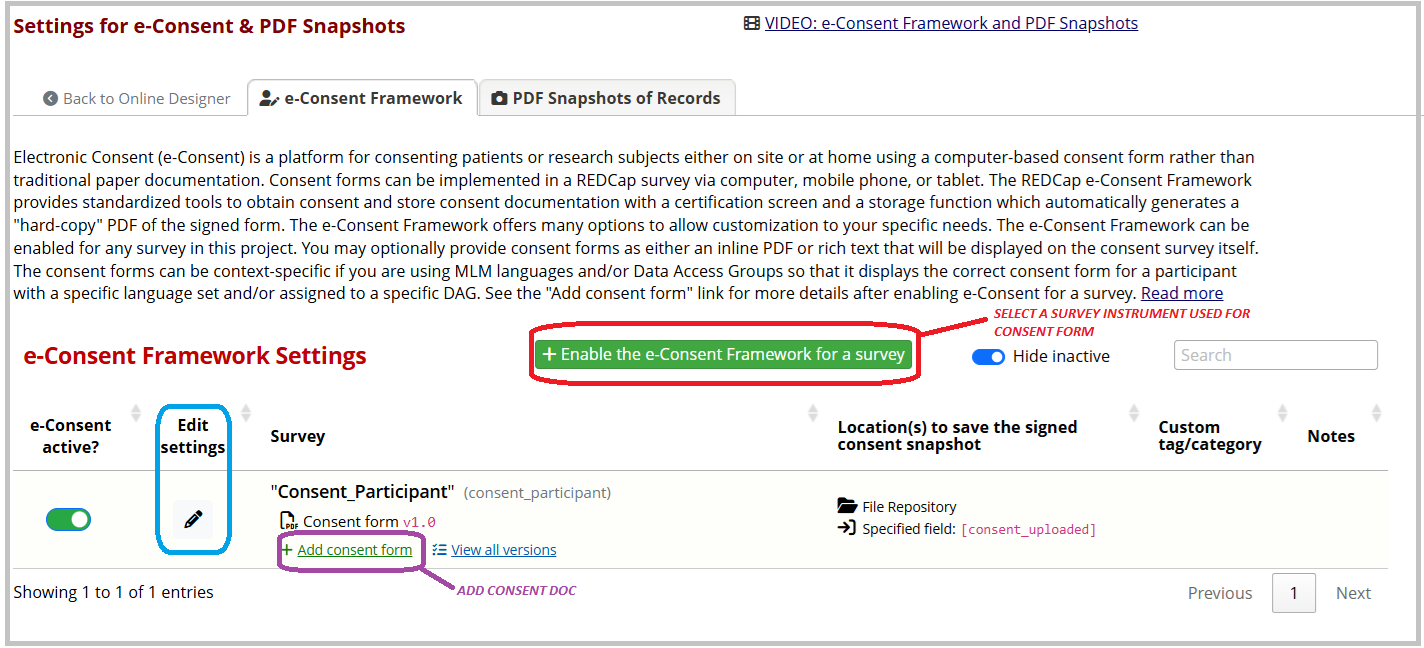Settings for eConsent