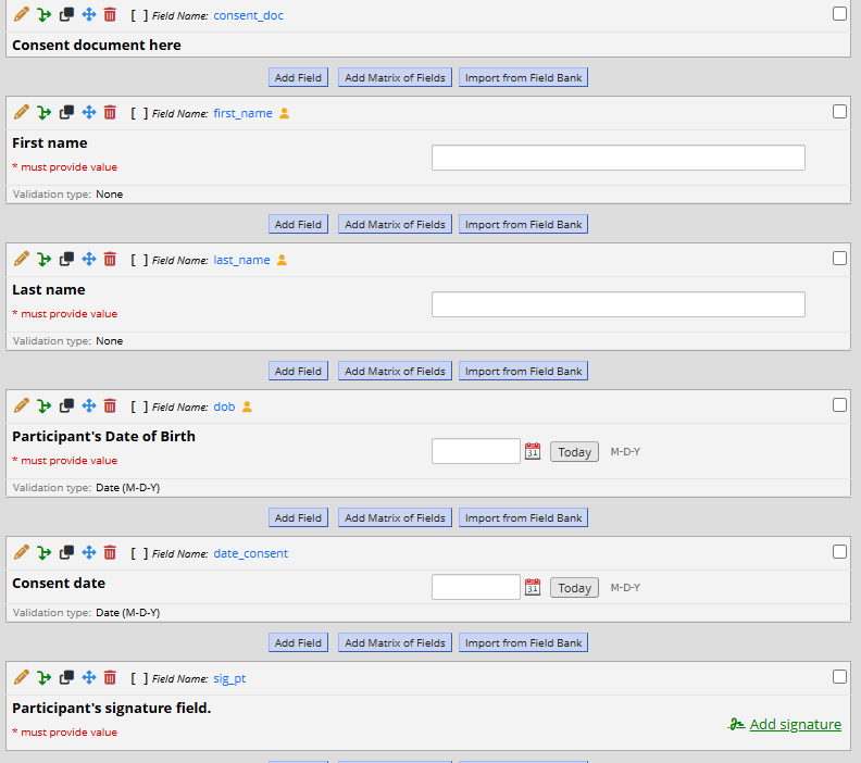 Example Fields for the Consent Survey Instrument