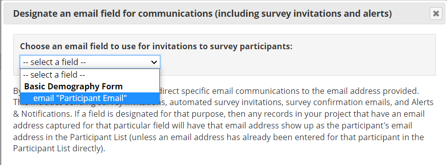 Designate a participant email field