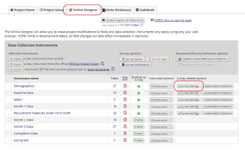 Edit survey settings.